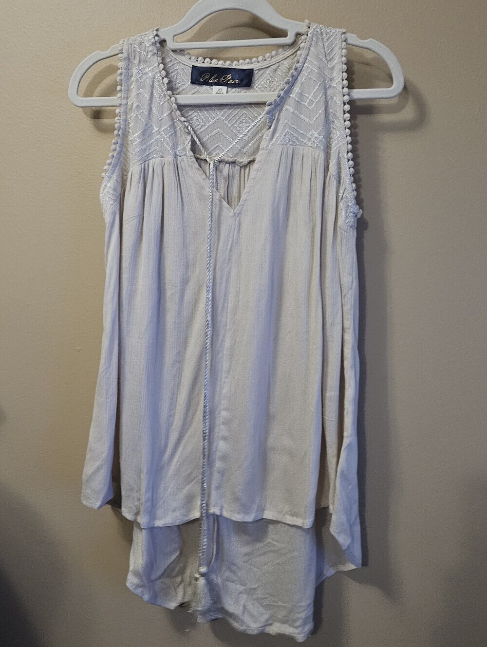 Blue Rain Women's Size XS Beige Embroided Sleeveless Top